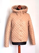 Nowa lekka pikowana kurtka z kapturem przejściowa ocieplana beż r. S 36