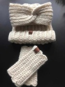 Czapka ,opaska, rękawiczki mitenki welna