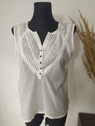 Bm Biała bluzka bez rękawów Zwiewna Delikatna Mgiełka Hippie Boho 42