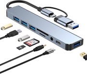 Hub USB i USB-C Adapter 8 w 1 typu C Czytnik kart SD/TF USB AUX NOWY  230