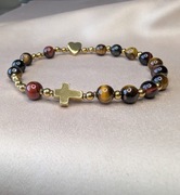 Bransoletka różaniec oko tygrysie krzyżyk serduszko prezent pamiątka 