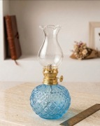 Stylowa Lampa Naftowa. Szklana. Niebieska. Super stan. 20cm.retro. Olejowa