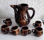 Dzbanek ceramiczny z kubeczkami rzemiosło artystyczne Bułgaria lata 60/70 