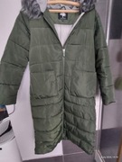 Puchowa kurtka zimowa,plaszcz,dluga pikowana,kaptur,M