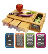 Duża bambusowa deska do krojenia z tacami/szufladami - Drewniany blok