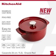 KitchenAid garnek żeliwny Cast Iron 26cm 5,2l Empire Red 