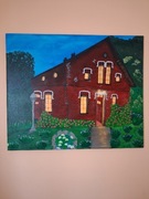 Stara leśniczówka z czerwonej cegły120x100 cm farby akrylowe