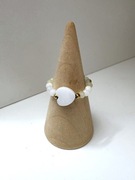 Pierścionek handmade z amazonitem i sercem z masy perłowej