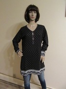 GUDRUN SJODEN długi czarny sweter w szary wzór bawełna len_ M/L