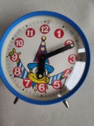 Budzik vintage Ruhla Clown, ruchome oczy. Sprawny 