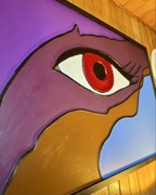 Czerwone Oko”abstrakcyjna rzeźbiona kompozycja ścienna