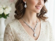 NOWY Komplet Biżuterii Ślubnej Cyrkonie Łezka Kolczyki Naszyjnik Wesele