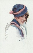 Portret dziewczyny 1930 vintage retro lata 30 kobieta zima czapka pocztówka