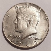 1/2 / HALF DOLLAR / PÓŁ DOLARA / SREBRO / 1969 - ŁADNY STAN