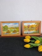 Obrazki OLEJNE 2 szt sygnatura pejzaż 