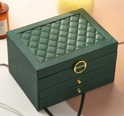 Skórzane pudełko szkatułka na biżuterię z szufladami