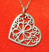 Vintage srebrne ażurowe serce duży wisiorek na srebrnym łańcuszku 