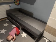 Narożnik z funkcją spania i pojemnikiem na pościel Black Red White