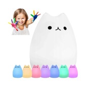 LAMPKA NOCNA KOTEK LED DLA DZIECI * SILIKONOWA BIAŁE I KOLOROWE ŚWIATŁO