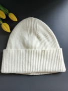 Biała czapka zimowa, podwójna, ciepła, kszmir, len, ecrue, Cashmere