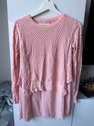 Ażurowy sweter z długim rękawem różowy rozmiar S/M