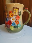 Kubek Domek kwiaty rzeźbione ceramiczne ręcznie robione, 450ml