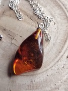 Naszyjnik z Naturalnym Bursztynem 7g | Srebrzysta Stal Szlachetna | Unikat