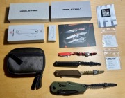 zestaw 4 nowych noży składanych Real Steel + etui + zawieszki + koraliki