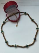 Naszyjnik ze stali nierdzewnej kolor złoty zielone koraliki korale