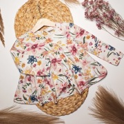 Bluzka Zara 98 w kwiaty z brokatem świecąca floral kwiatki długi rękaw bawe