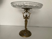 Patera kryształowa do ciasta i owoców mosiądz Secesja