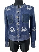 *SWETER DAMSKI BENETTON S Z BAWEŁNĄ ROZPINANY CIEPŁY NIEBIESKI