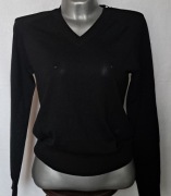 Sweter THE KOOPLES Czarny Gładki V-neck 100% Wełna Cienki L/40 Nowy