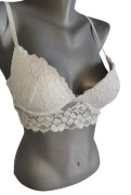 Markowy biustonosz modelujący push up H&M r 75B koronkowy top biały