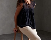 Superdry Top Granatowy z Koronką Szydełkową Rozmiar L 40