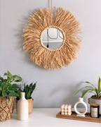 Lustro z rafii z koralikami boho dekoracyjne, na ścianę, do domu i na taras