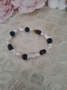 Bransoletka handmade z naturalnych kamieni hematyt turmalin perły masa perł