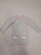 Szara sweterkowa ażurowa bawełniana sukienka w jednorożce 86 jak nowa