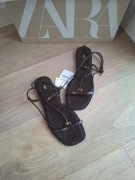 Zara czekoladowe sandały skora naturalna 39 25.5 