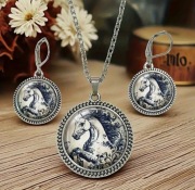 Zestaw biżuterii ze stali nierdzewnej w kolorze srebrnym Vintage Nowe Konie