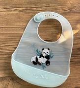 Silikonowy śliniak do karmienia, z kieszenią, miętowy Panda Nowy