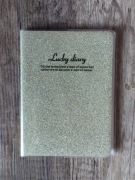 Notes pamiętnik z inspirującym cytatem lucky diary złoty brokat w linijkę 