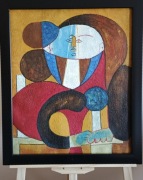 KUBISTYCZNY PORTRET „SOLARNY” – Awangarda Mid-Century (Lata 60/70 XXw.)