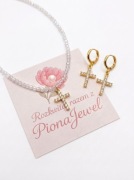 Komplet biżuterii z cyrkoniami: Choker i Kolczyki z Krzyżykiem Handmade