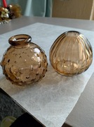 Wazoniki Szklane Bursztynowy koniakowy Boho karbowany plisowany bąbelkowy