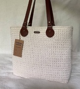 Torebka ze sznurka bawełnianego, handmade ,vintage  ,boho  ,Jasna 