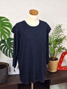 Bluzka granatowa prążkowana granatowa z rękawem Yessica  XL z falbankami 