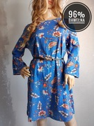 niebieska sukienka w kwiaty we wzory długi rękaw xl bawełniana bawełna 