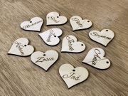 100 szt 3cm drewniane grawerowane spersonalizowane serce wycinane laserowo