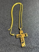 Złoty krzyżyk z naszyjnikiem 60cm splot włoski  - stal chirurgiczna - NOWY